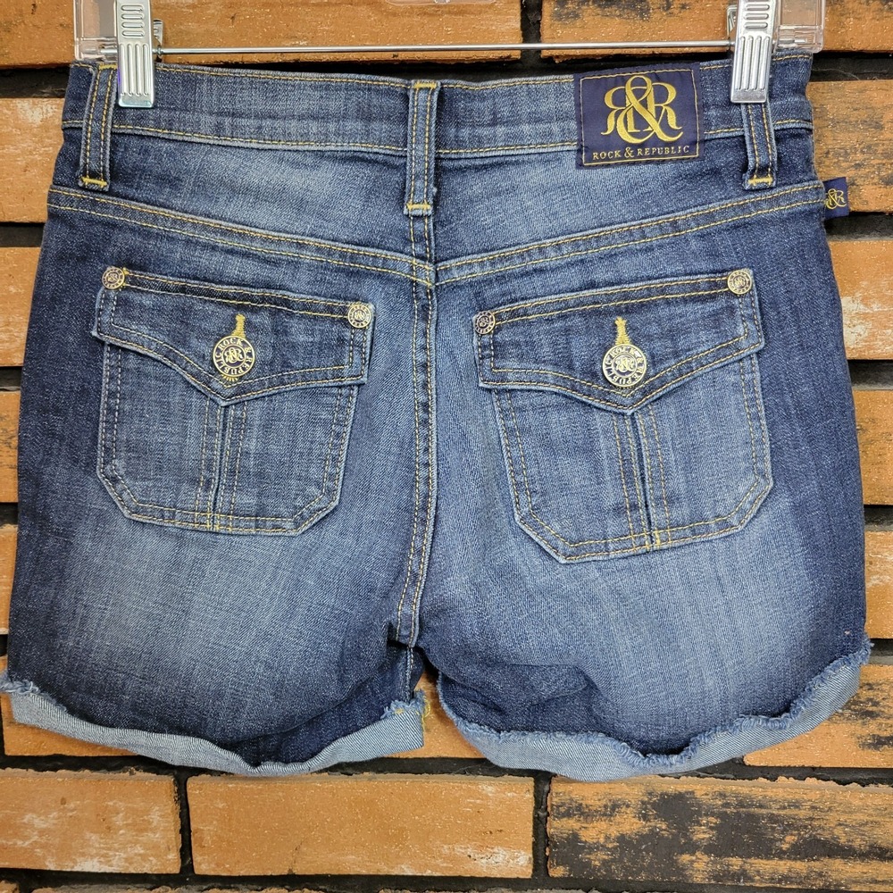 Rock & Republic Cut Off Shorts Size 2 Stinger Blue Stretch Denim Coastal Cowgirl - Picture 5 of 16